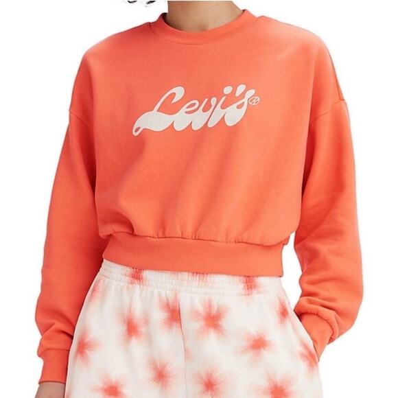 NWT LEVI’S Women's Retro Orange and White Logo Cropped Sweatshirt Sz. Large - Picture 1 of 3
